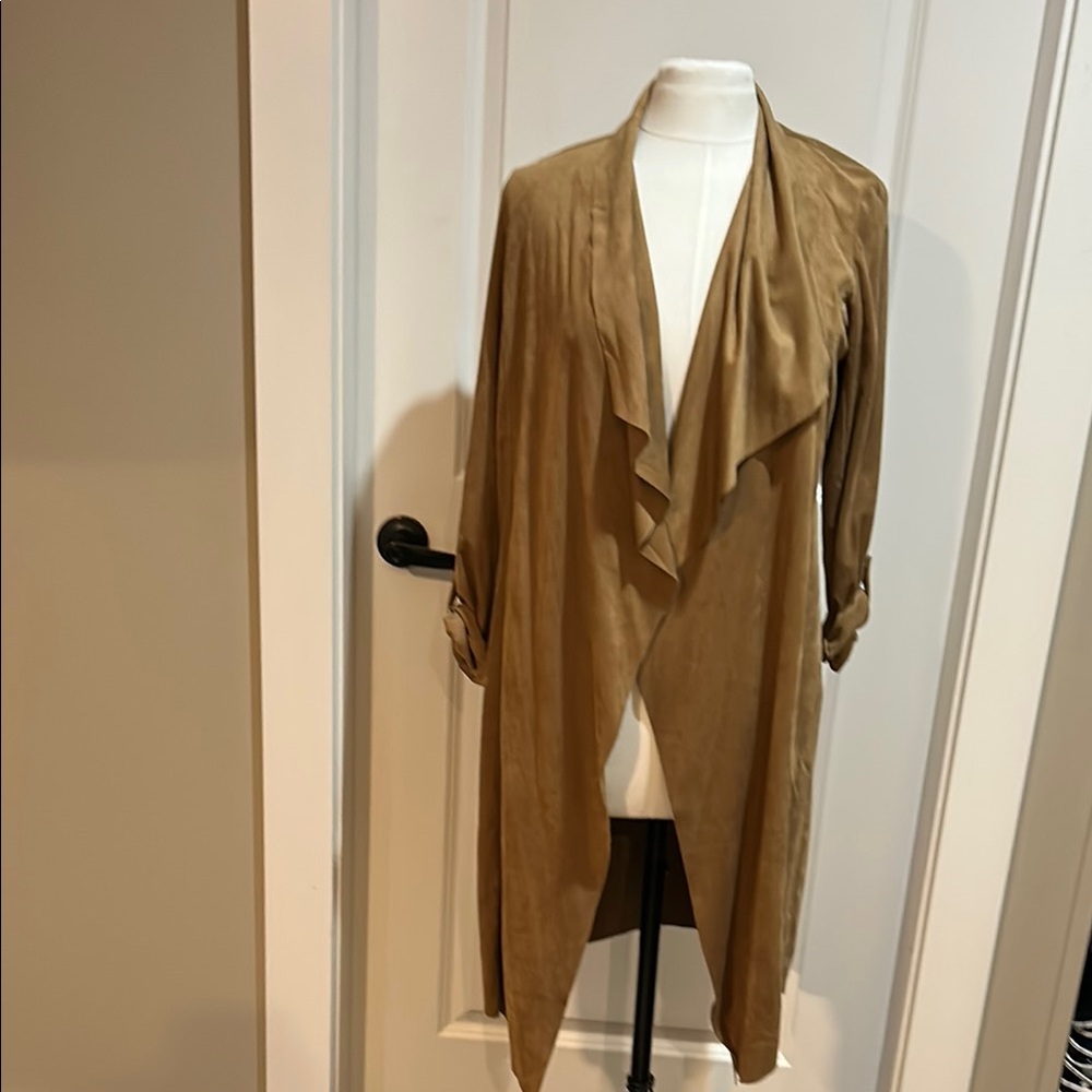 Jules & Leopold  Faux Suede Dark Tan/ Brown Coat with Waterfall Collar